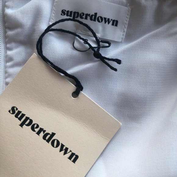 superdown Eliza Off Shoulder Dress White Neck Tie - Picture 4 of 6